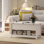 Mesa de Centro Elevatória e Extensível com Compartimentos Ocultos e Prateleira Aberta 100x90x64 cm Branco