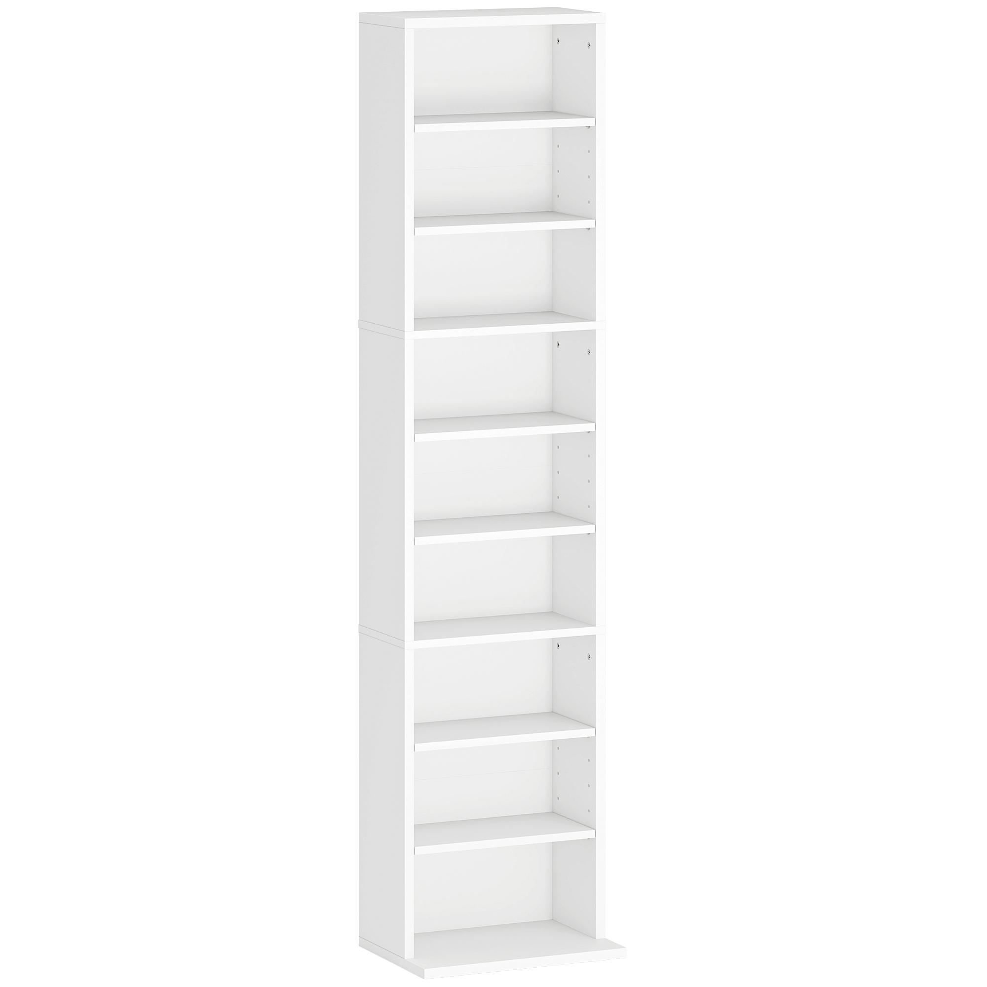 Estante para CDs e DVDs Suportes para CD Estreitos com 9 Compartimentos Prateleiras Ajustáveis 33x24x140 cm Branco