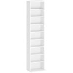 Estante para CDs e DVDs Suportes para CD Estreitos com 9 Compartimentos Prateleiras Ajustáveis 33x24x140 cm Branco