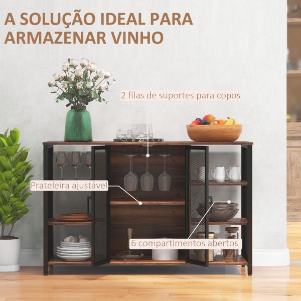 Aparador de Cozinha Industrial Móvel de Armazenamento de Garrafas para Bar Sala Cozinha 120x40x76 cm Castanho Rústico