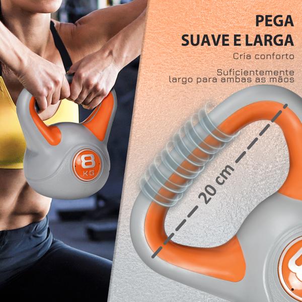 Kettlebell 8kg Peso Russo com Revestimento de PU e Enchimento de Areia para Treinamento 20x14x24cm Laranja e Cinza