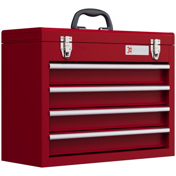 Caixa de Ferramentas de Aço com 2 Gavetas Fechaduras Metálicas Mala de Ferramentas Portátil 51x22x39,5 cm Vermelho