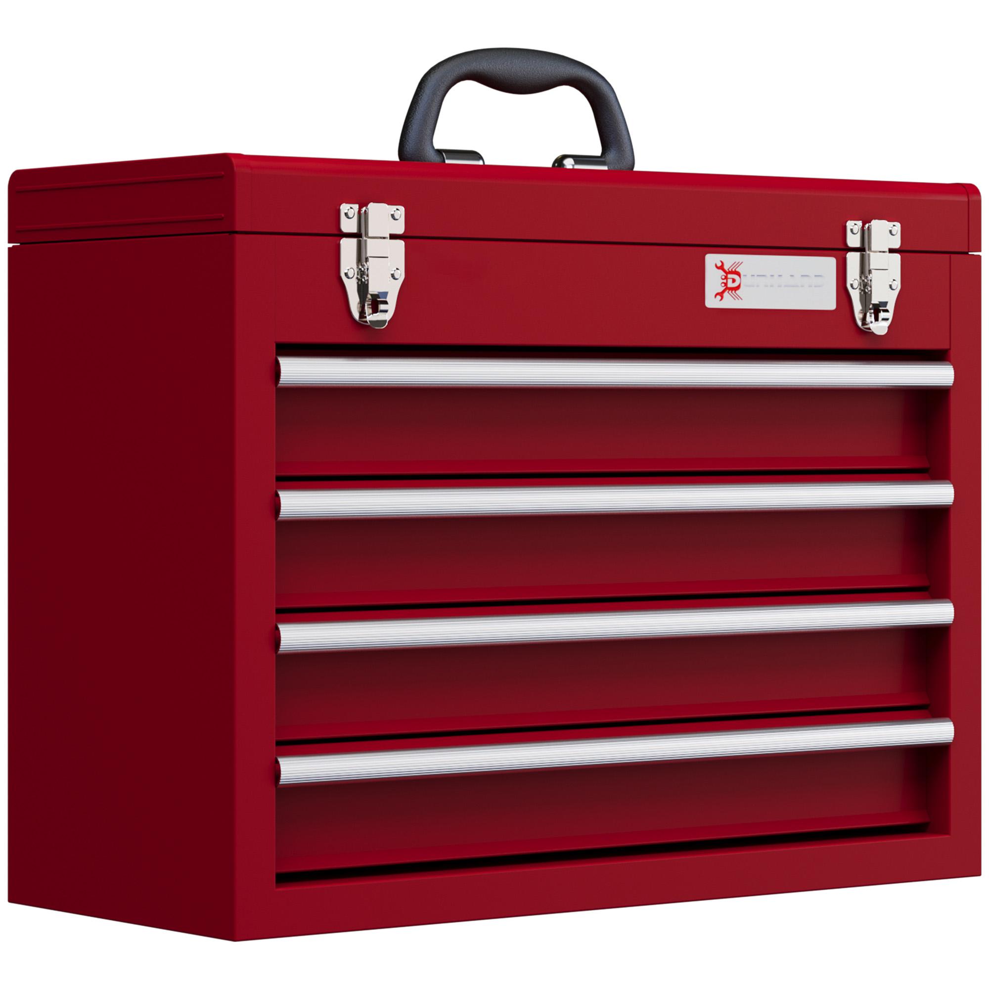 Caixa de Ferramentas de Aço com 2 Gavetas Fechaduras Metálicas Mala de Ferramentas Portátil 51x22x39,5 cm Vermelho