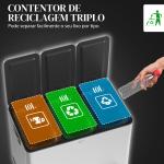 Balde de Lixo de Cozinha com 3 Compartimentos 3x10L com Pedais Tampas com Fechamento Suave e Cubo Amovível Prata