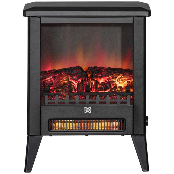 Lareira Decorativa Independente 1800 W com Efeito de Chama LED Baixo Ruído e Proteção contra Sobreaquecimento Preto