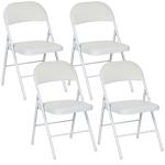 Conjunto de 4 Cadeiras Dobráveis com Encosto e Estrutura de Aço para Sala de Estar escritório Estúdio 45x46x78 cm Branco