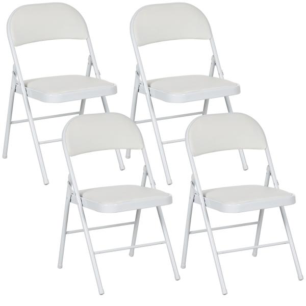 Conjunto de 4 Cadeiras Dobráveis com Encosto e Estrutura de Aço para Sala de Estar escritório Estúdio 45x46x78 cm Branco