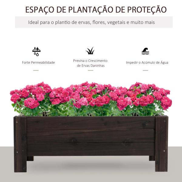 Horta Vertical Floreira de Madeira Retangular com Pés para Flores Plantas Cultivos 100x36,5x36cm Marrom