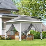 Tenda Dobrável 3,3x3,3 m Pop - up Altura Ajustável Teto Duplo Mosquiteiras Removíveis e Bolsa de Transporte Anti - UV Cinzento