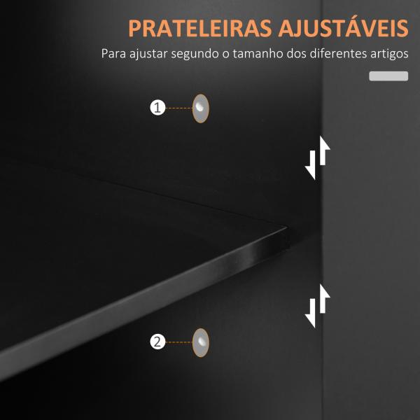 Ilha de Cozinha com Armário Portas e Prateleira Interior Ajustável Gaveta Barra e Suporte para Temperos Móvel Aparador Auxiliar com Rodas para Sala de Jantar 109x40x89cm Preto