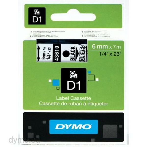 Cinta laminada para máquinas rotuladoras Dymo D1 43610 6 mm LabelManager™ Preto Transparente (5 Unidades)