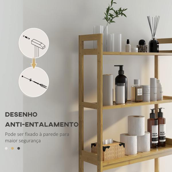 Estante sobre Sanita de Bambu com 3 Prateleiras Pés com Almofadas Antiderrapantes e Anti - Tombo 68x20x135 cm Madeira