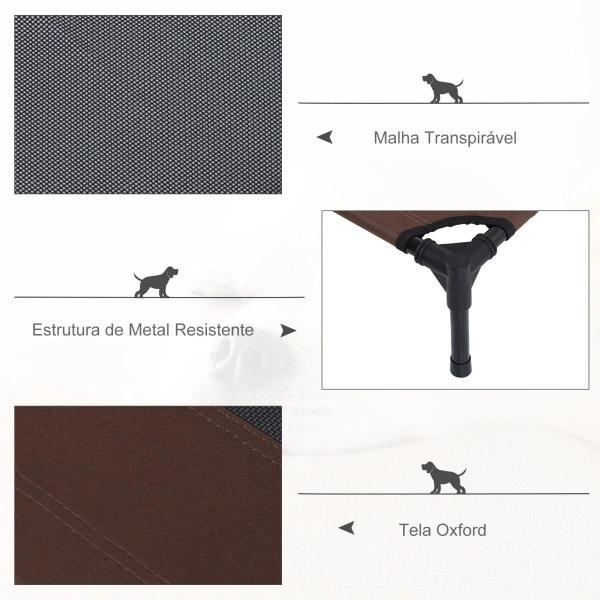 Cama Elevada para Cães Cama de Animais de Estimação com Malha Transpirável e Tecido Oxford para Exterior Interior Ar Livre Jardim Terraço 92x76x18cm Marrom