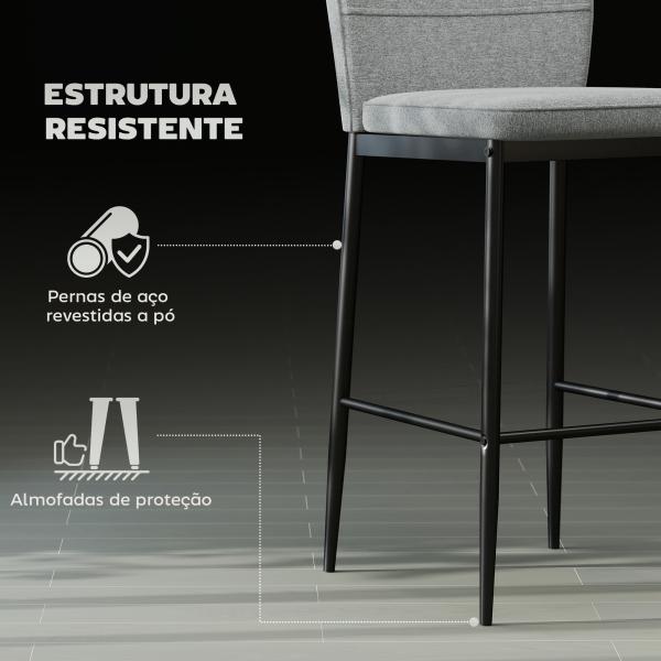 Conjunto de 2 Bancos de Bar Bancos Altos de Cozinha com Encosto e Apoio para os Pés Estofados em Veludo 41x52x97 cm Cinza