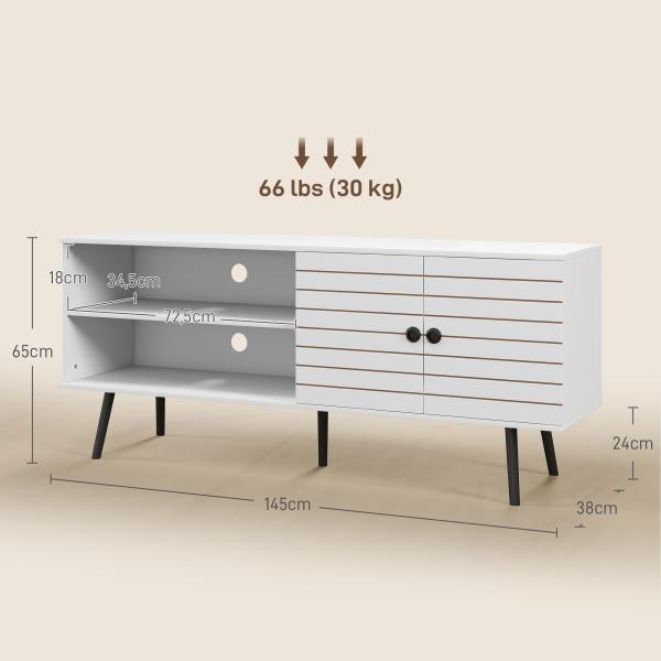 Móvel de TV para Televisores de até 65 Polegadas com 2 Prateleiras Abertas 1 Armário com Portas 145x38x65 cm Branco