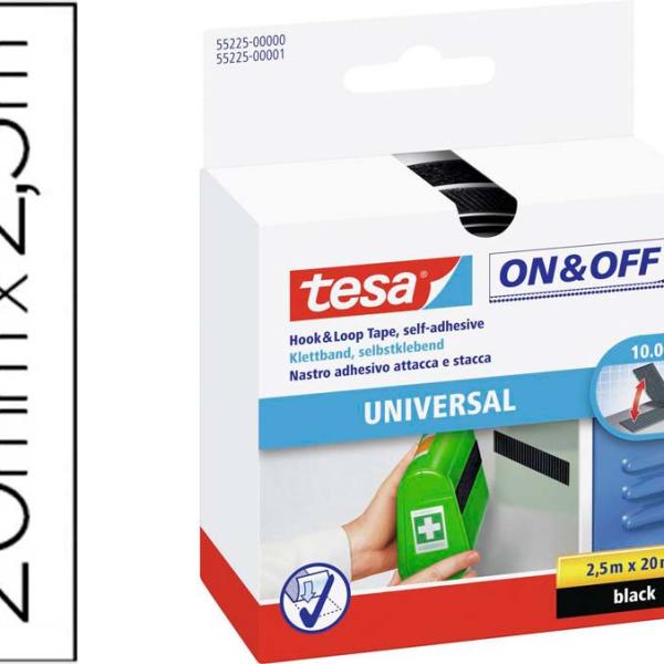 Fita Adesiva Velcro Universal 2,5m x 20mm (Preto) - TESA