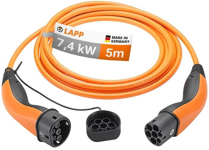 Cabo de Carregamento p/ Veículos Elétricos Tipo 2 / 7,4kW / 32A / 5m (Laranja) - LAPP