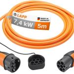 Cabo de Carregamento p/ Veículos Elétricos Tipo 2 / 7,4kW / 32A / 5m (Laranja) - LAPP