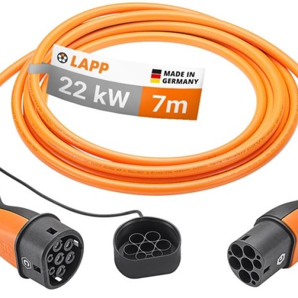 Cabo de Carregamento p/ Veículos Elétricos Tipo 2 / 22kW / 32A / 7m (Laranja) - LAPP