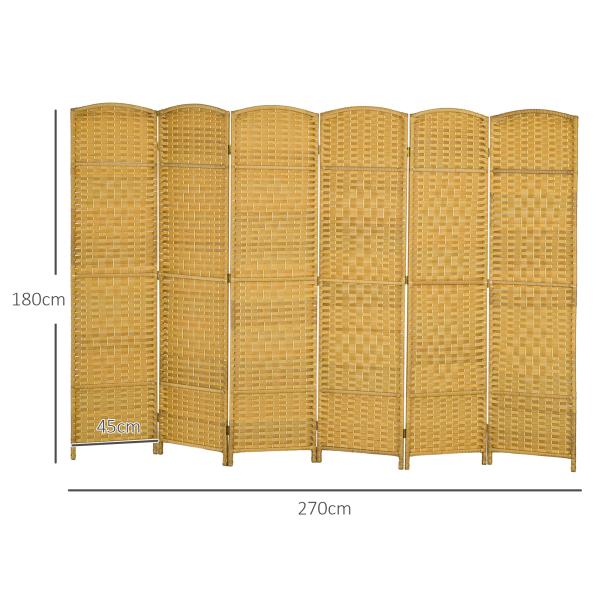 Biombo Dobrável de 6 Painéis Divisor de Ambientes 270x180 cm Ecrã de Privacidade de Polipropileno Madeira