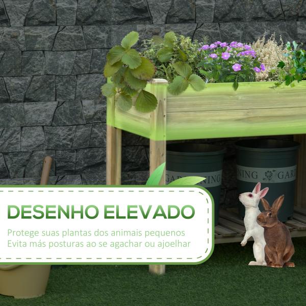 Horta Urbana de Madeira com Prateleira Mesa de Cultivo Retangular com Orifícios de Drenagem para Cultivos Plantas Jardim Terraço Exterior Carga 80 kg 91x51x76 cm Natural