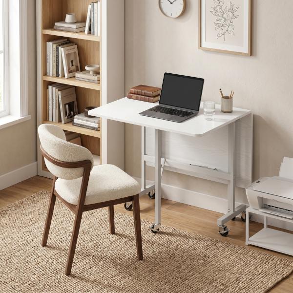 Mesa Dobrável de Cozinha para 4 - 6 Pessoas Mesa de Sala de Jantar Dobrável com Rodas e Laterais Dobráveis 120x80x73 cm Branco