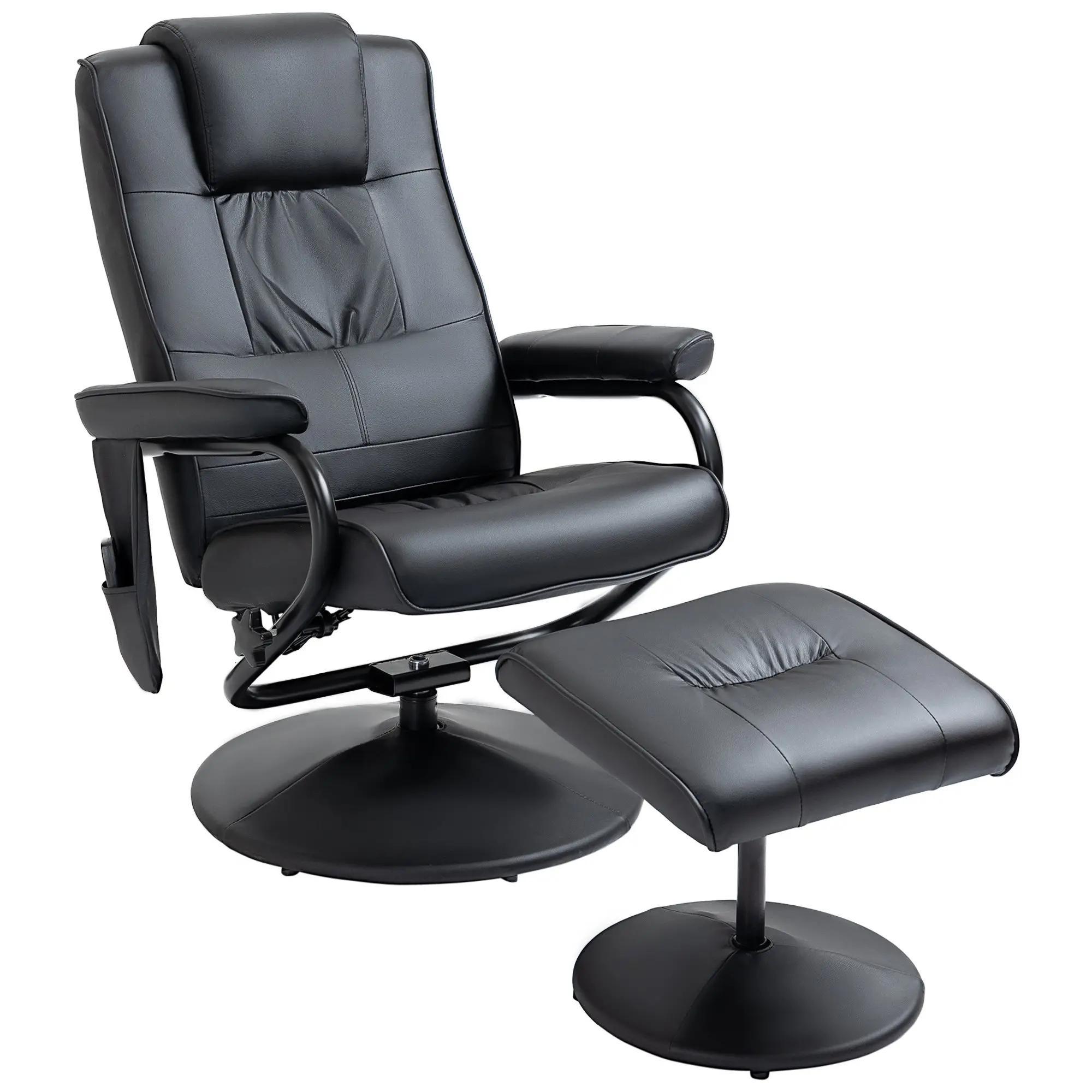 Poltrona de Massagem Elétrica com Banco para Apoiar os Pés Poltrona Relax Giratório Reclinável em até 145° com Controle Remoto e 10 Zonas de Massagem Estofado em PU 77x84x95cm Preto