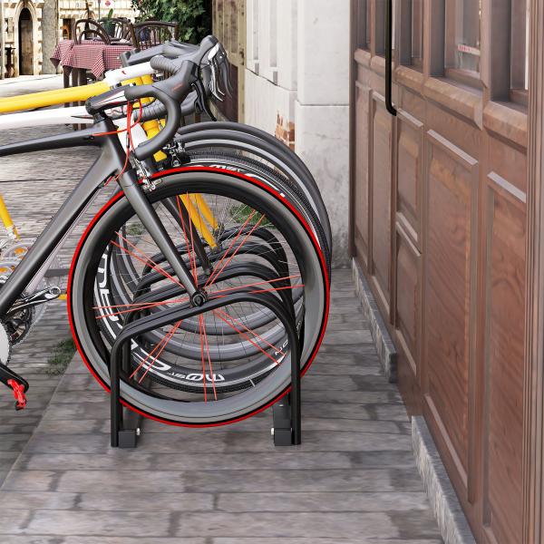 Estacionamento para 4 Bicicletas Suporte de Aço para Estacionar Bicicletas no Chão para Interior e Exterior 110x33x27 cm Preto