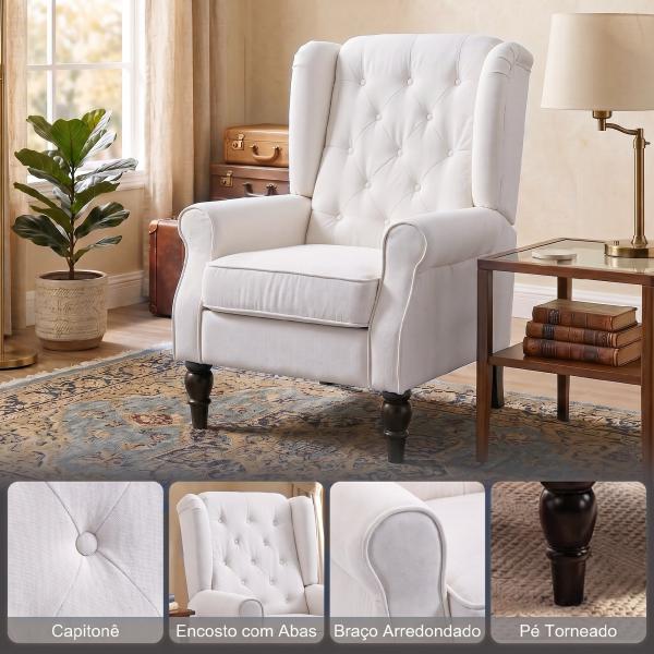 Poltrona de Sala de Estar Poltrona Moderna para Dormitório com Pés de Madeira Poltrona Individual 74x86x102 cm Creme