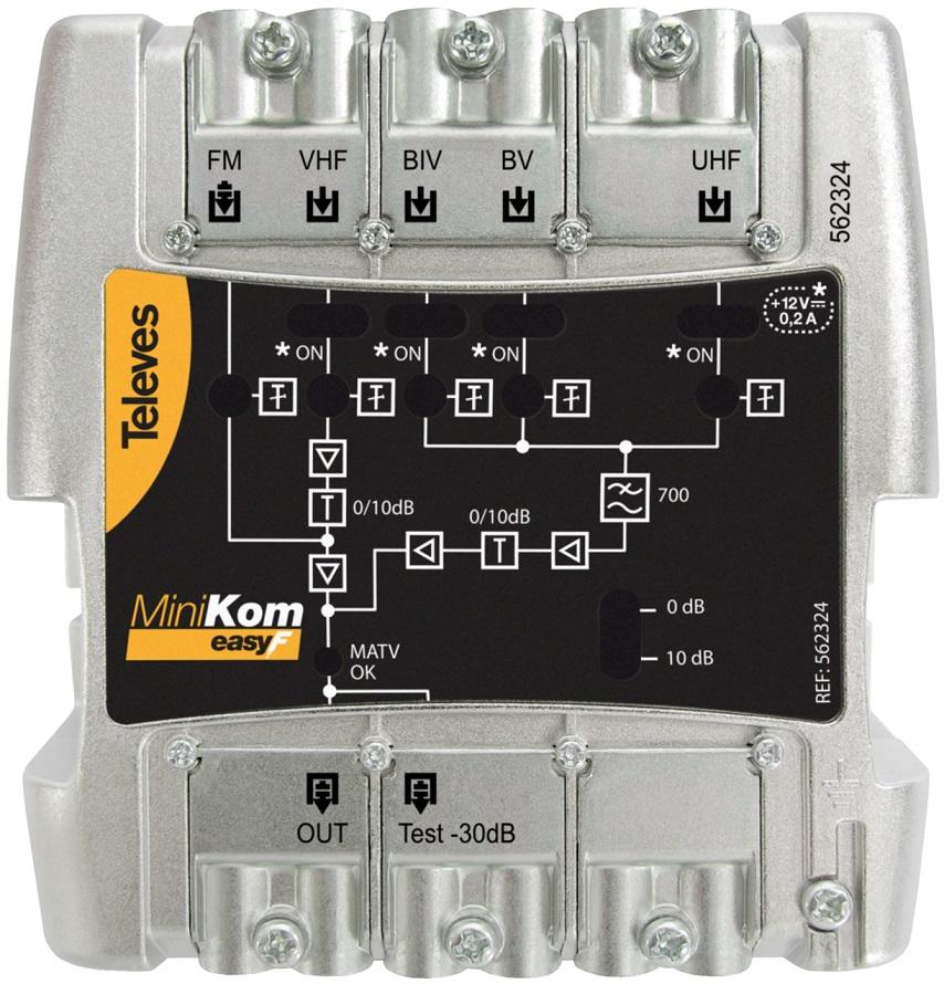 Central Amplificadora Banda Larga MiniKom EasyF FM/VHF/UHF - 21..35 - 39..48 - TELEVES