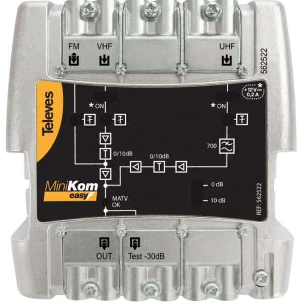 Amplificador Minikom MATV 3E/1S EasyF FM - VHF - UHF - TELEVES 562522