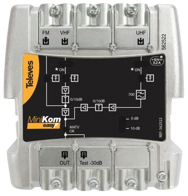 Amplificador Minikom MATV 3E/1S EasyF FM - VHF - UHF - TELEVES 562522
