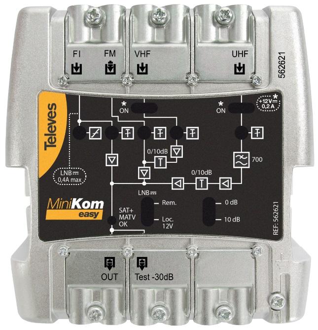 Amplificador MiniKom MATV+FI 4E/1S EasyF: FM - VHF - UHF - FI - TELEVES 562621