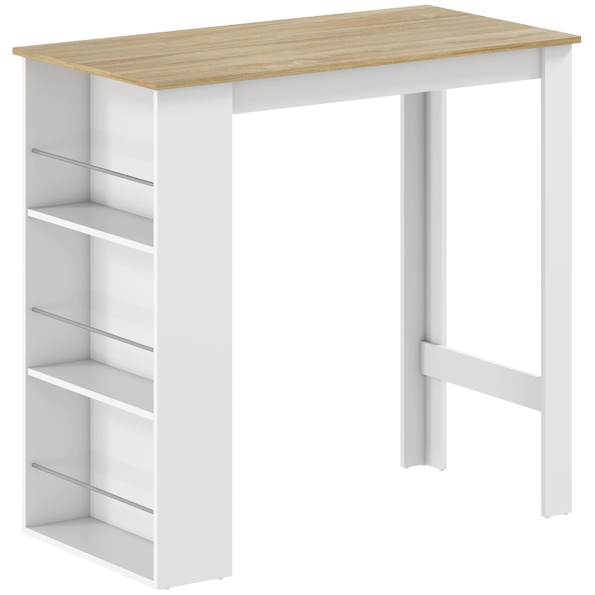 Mesa de Bar de Bistrô com 3 Prateleiras com Suporte Estilo Moderno para Cozinha e Sala de Jantar 112x57x106 cm Branco