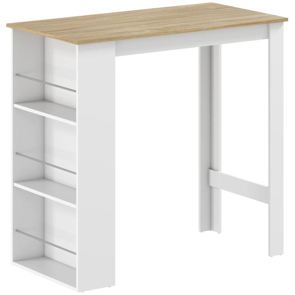Mesa de Bar de Bistrô com 3 Prateleiras com Suporte Estilo Moderno para Cozinha e Sala de Jantar 112x57x106 cm Branco
