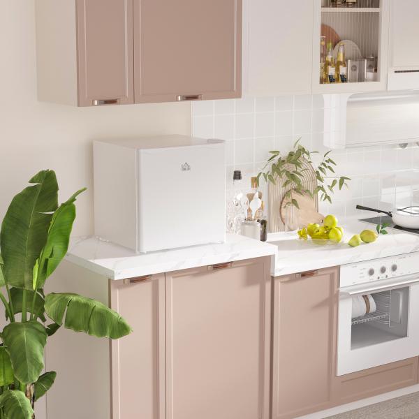 Mini Frigorífico Silencioso 46L Classe F com Temperatura Ajustável e Porta Reversível 48x44x49 cm Branco