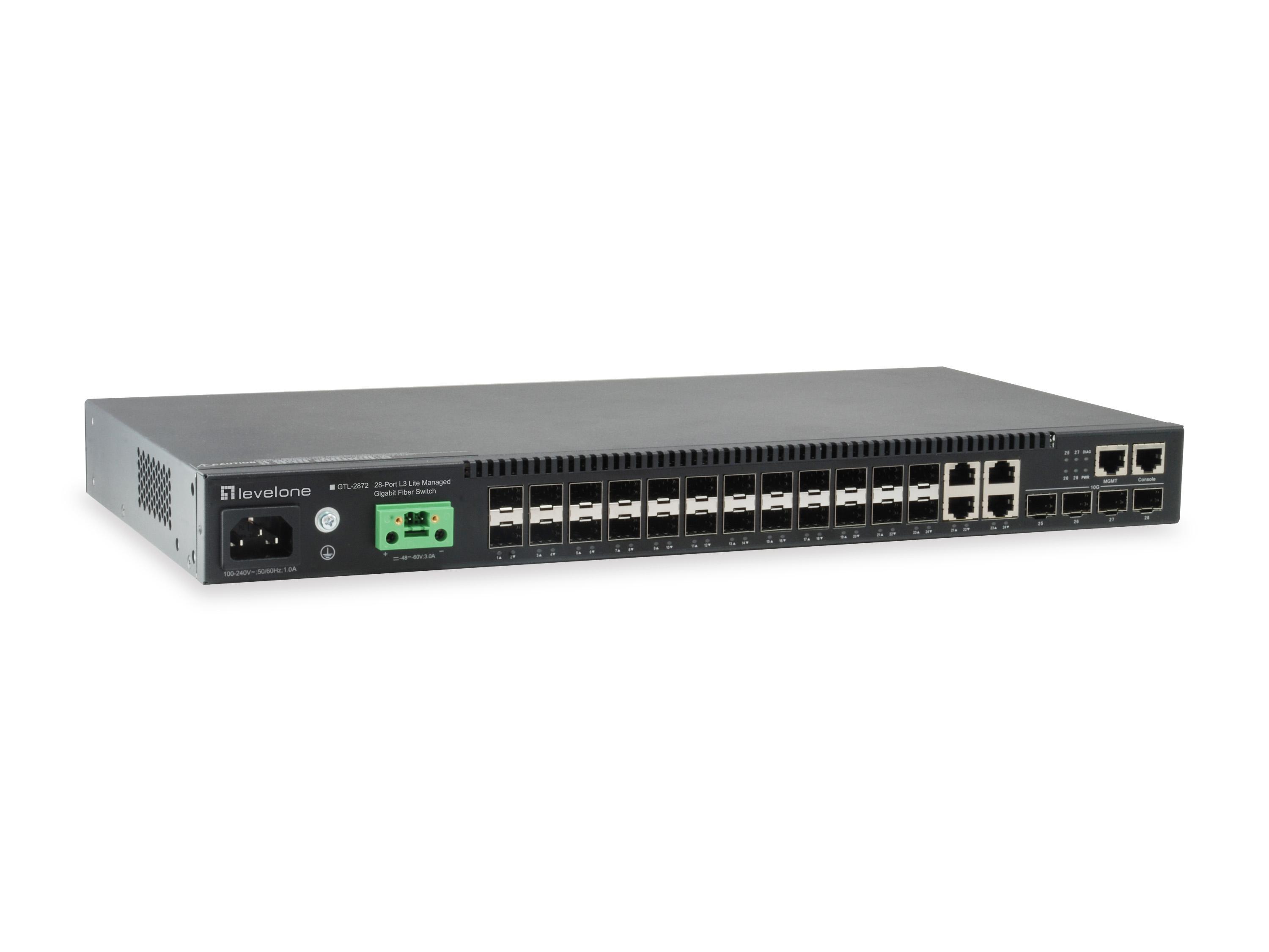Switch LEVEL ONE 28 - Port L3 Lite Managed Gigabit Fiber,4x10GbE SFP+,4Gigabit SFP/RJ45 Combo - GTL - 2872