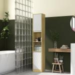 Coluna Casa de Banho com 2 Prateleiras Abertas Armário Alto para Casa de Banho 30x24x170 cm Madeira e Branco
