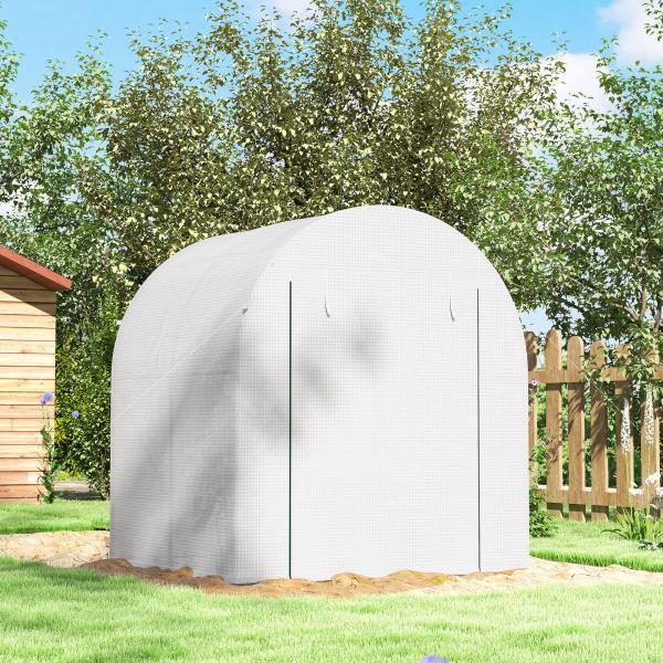 Estufa de Jardim 180x180x200 cm Estufa Tipo Túnel Pequena com Porta Enrolável e Janela de Malha para Cultivar Plantas Flores Branco