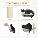 Conjunto de Prateleiras de Escalada para Gatos de 3 Peças com Rede Rampa Arranhador Plataforma em Forma de Nuvem para Saltar Cinzento