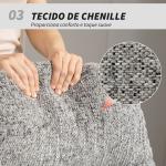 Poltrona Giratória Moderna com Base Cruzada Estofada em Chenille e Couro PU Assento Largo Duplo Pernas de Aço 78x95x99 cm Cinza