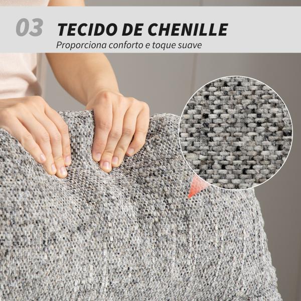 Poltrona Giratória Moderna com Base Cruzada Estofada em Chenille e Couro PU Assento Largo Duplo Pernas de Aço 78x95x99 cm Cinza