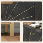 Aparador de Sala de Estar com 2 Armários e Prateleira Interior Ajustável com Efeito Mármore 107x35x75 cm Preto e Dourado