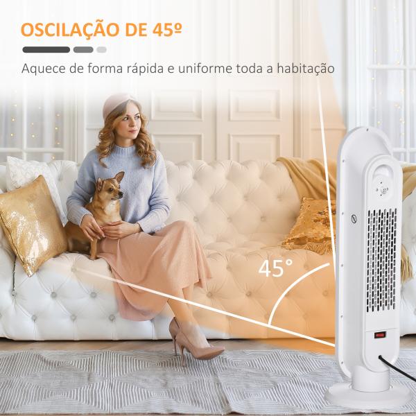 Aquecedor Cerâmico de Torre 1200W/2000W com Controle Remoto Termostato Temporizador de 24h e Sistema Anti - Rolamento para Sala de 20m² 21x21x63,5cm Branco e Preto