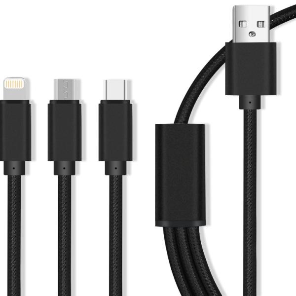 Cabo USB A Macho 3 - EM - 1 - iPhone 8 Pin Lightning / Micro USB / USB C Fast Charge 2.1A - MAXLIFE