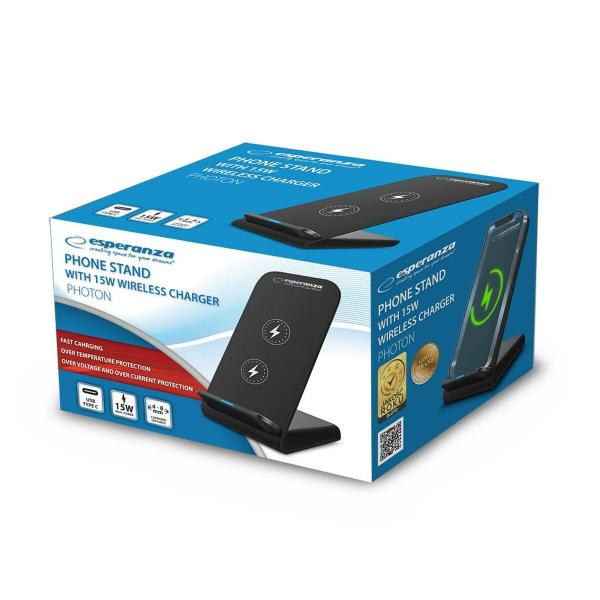 Carregador sem Fios com Suporte para Telemóveis Esperanza EZC101 Preto