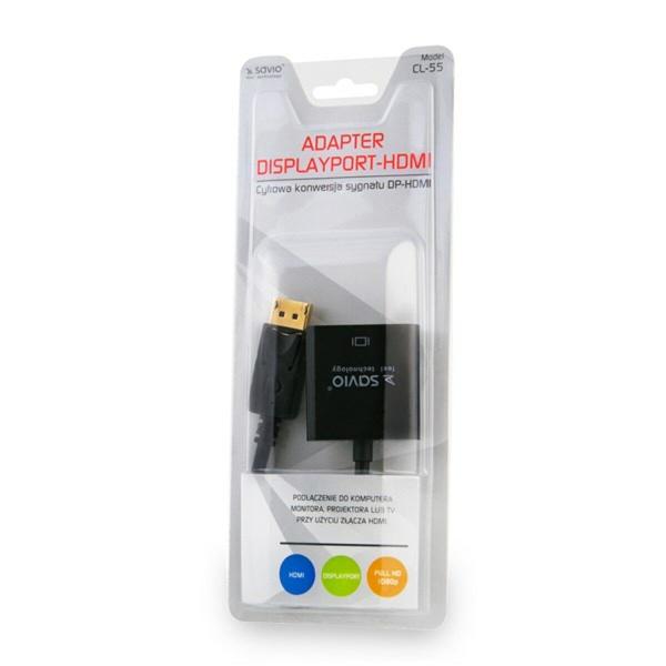 Adaptador DisplayPort para HDMI Savio CL-55 Preto 20 cm
