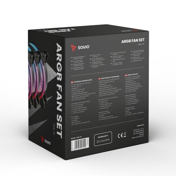 Ventilador de Caixa Savio FAN-01 ARGB Ø 12 cm