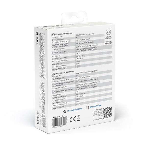 Auriculares in Ear Bluetooth Savio TWS-12 Preto