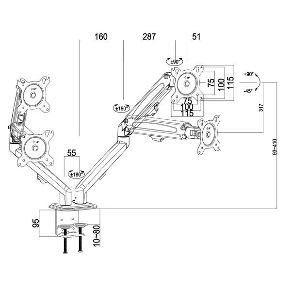 Suporte de Mesa para Ecrã MacLean MC-861N 27" 13"
